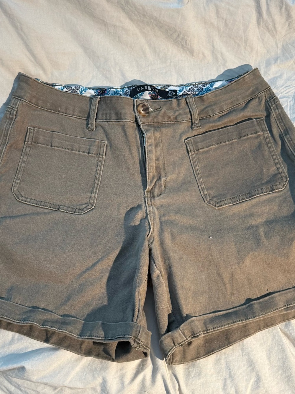 one 5 one Olive Green Cargo Pocket Women's Shorts